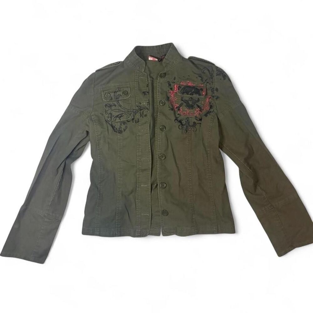 Vintage Morbid Threads Women's Green Skull Utility Military Jacket size XXL